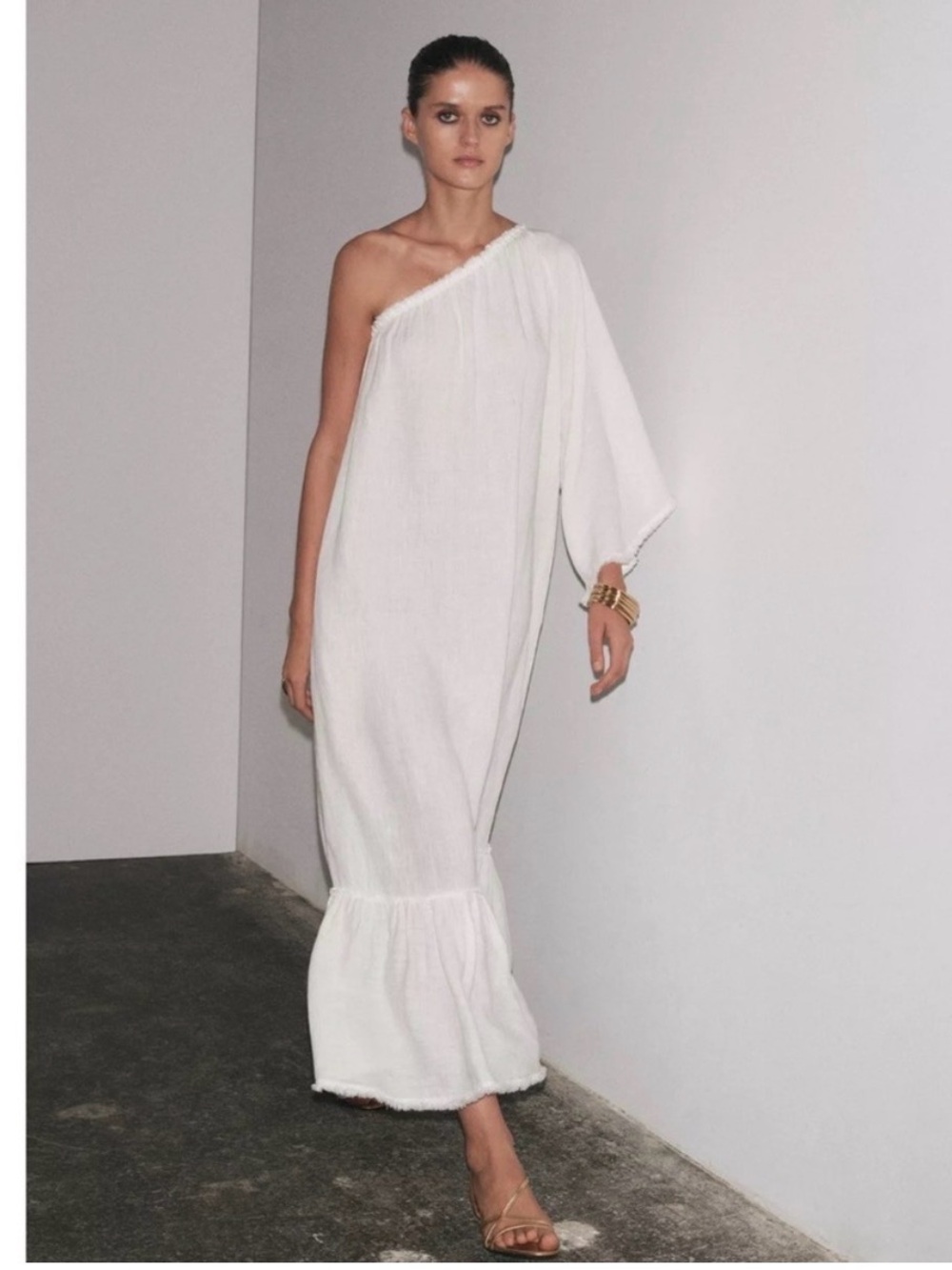 Zara One-Shoulder White Maxi Dress